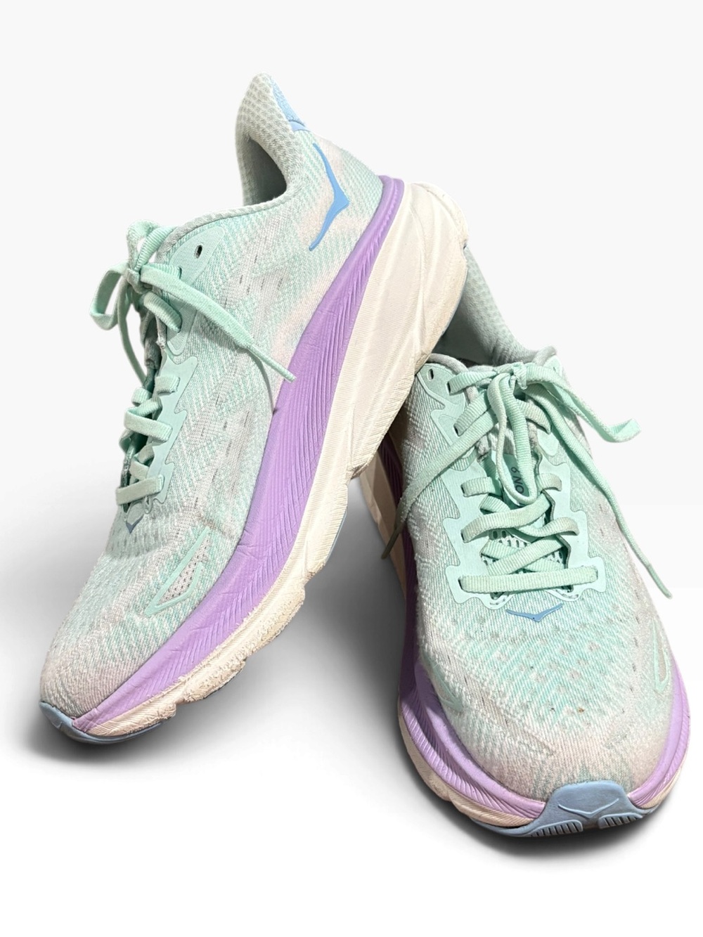Hoka Clifton 9 Sneaker, Sunlit Ocean/Lilac Mist Lace Up Slip On Shoes Size 8